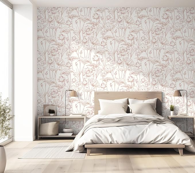 Timeet Floral Peel and Stick Wallpaper White and Pink Vintage Contact Paper 16"