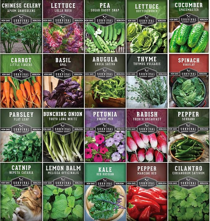 Hydroponic & Indoor Garden Seed Kit â 20 Compact Heirloom Vegetable & Herb Varieties | Apartment, Small-Space, Patio & Vertical Tower Growing | Family Garden Gift â Survival Garden Seeds