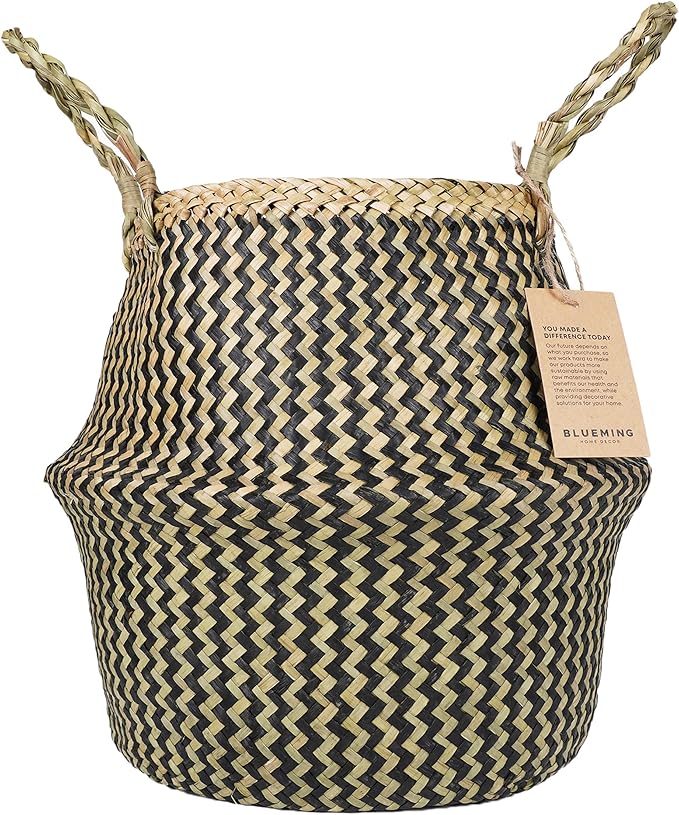 Plant Baskets â Large Seagrass Pot for Tall Indoor Faux Olive Tree, Woven Wicker Rattan Planter for Boho Basket 9-10 Inch (Black, Large)