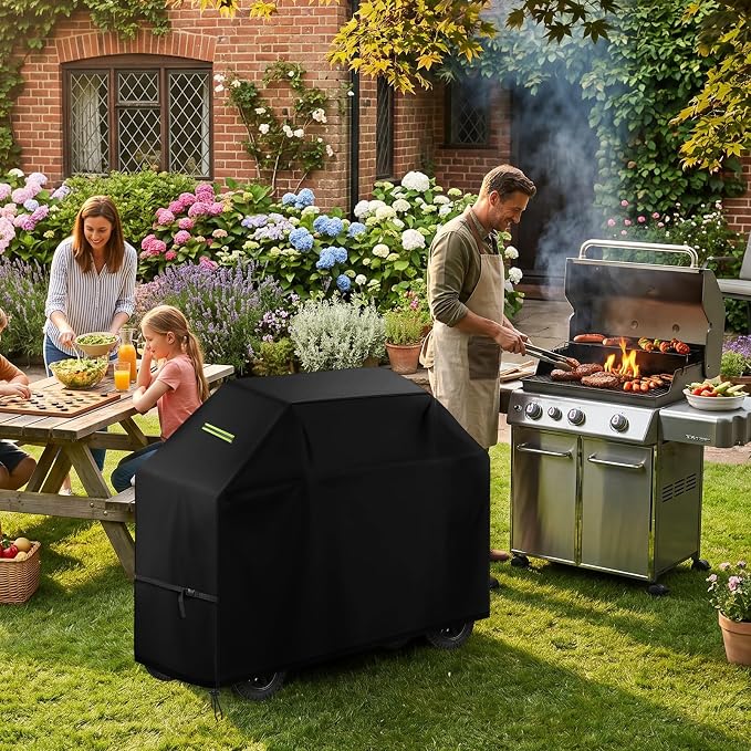 Grill Cover for Backyard & Gas Grills - 55×24×43 Inch Heavy Duty Waterproof, Windproof Buckles & Night Vision Handles