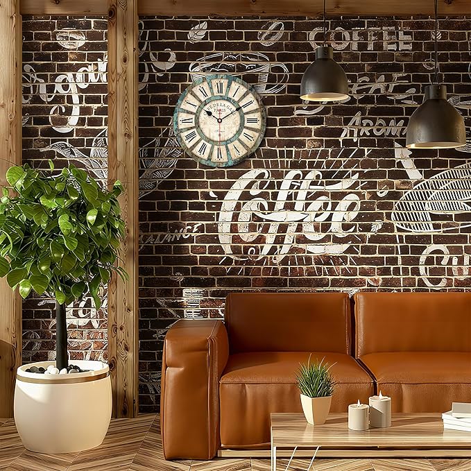 VIKMARI 14 Inch Wooden Wall Clock Battery Operated Retro Rustic Decorative Clock