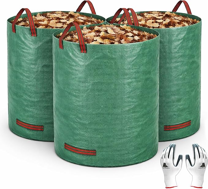 Gardzen 3-Pack 72 Gallon Yard Waste Bags, Reusable Heavy Duty Collapsible Garden Leaf Bags with Plastic Ring, Stand-Up Yard Waste Bin for Leaves, Lawn Debris & Grass Clippings