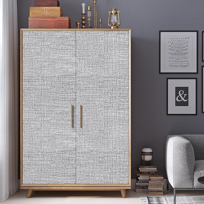 Grey Grasscloth Peel and Stick Wallpaper 17.3"x160" Faux Linen Textured Contact