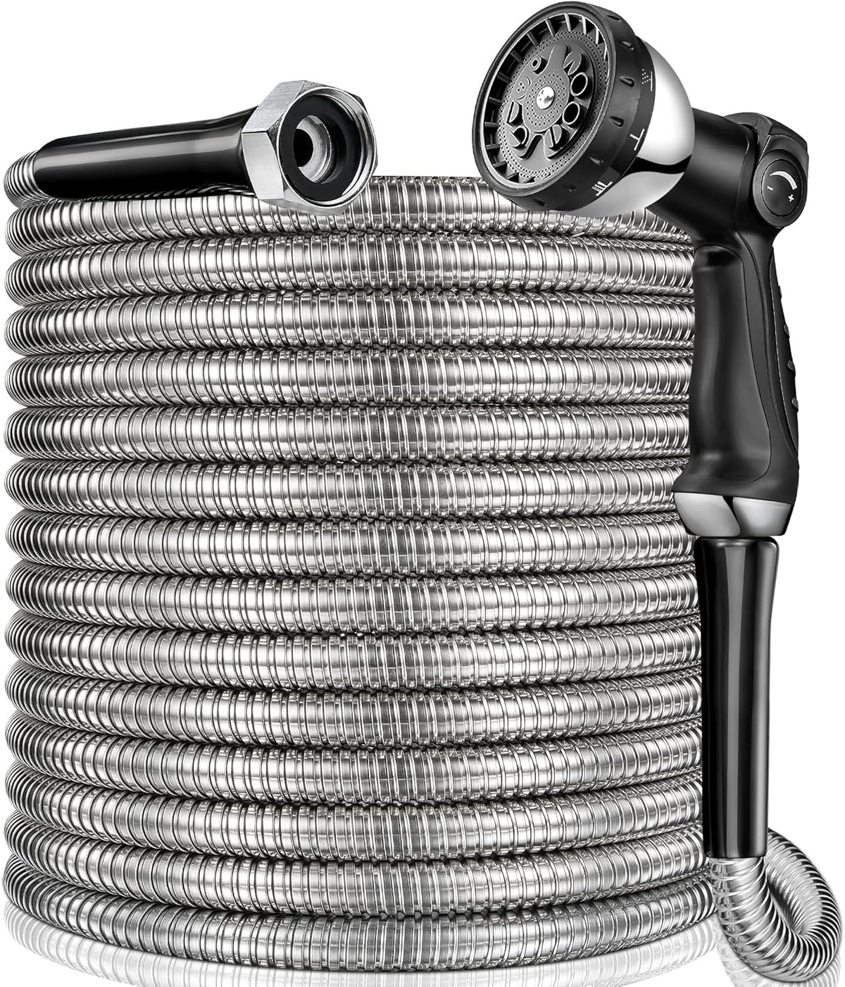 150 ft Garden Hsoe - 2025 New 304 Stainless Steel Garden Hose with 10-Function Spray Gun, 3/4'' Copper-Chrome Fittings â Lightweight, Durable, and Kink-Free, Metal Water Hoses for Gardening