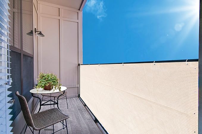 Alion Home© Elegant Privacy Screen for Backyard Deck, Patio, Balcony, Fence, Pool, Porch, Railing. Banha Beige (3' x 26')