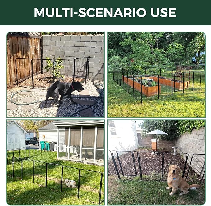 FXW Garden Fence Outdoor for the Yard – 40in(H) x 4.5ft(L) Heavy Duty Metal Animal Barrier for Dog, No Dig Decorative Dog Fence, 2 Panels, Black