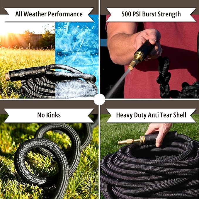 Hydrosteel PRO 100 Ft Heavy Duty Metal Garden Hose with Nozzle, Water Hose Made from 304 Stainless Steel, Flexible, Lightweight, Brass Crush Resistant Fittings, Kink Free, 5/8” Diameter, 600 PSI