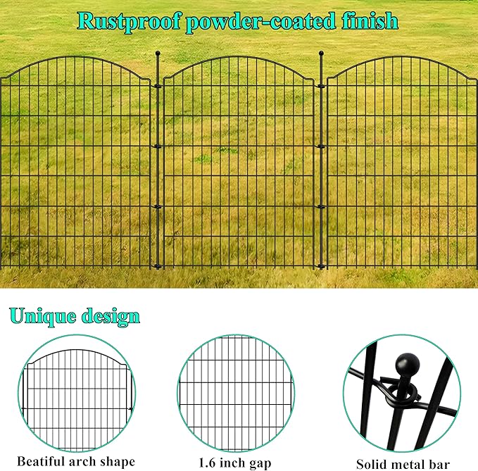 Decorative Garden Fences 40in x 24ft, 10 Pack Outdoor Fencing Animal Barrier Dog Border, Metal Wire Fence Panels for Garden Decor, Flower Bed Edging Borders for No Dig Patio Yard