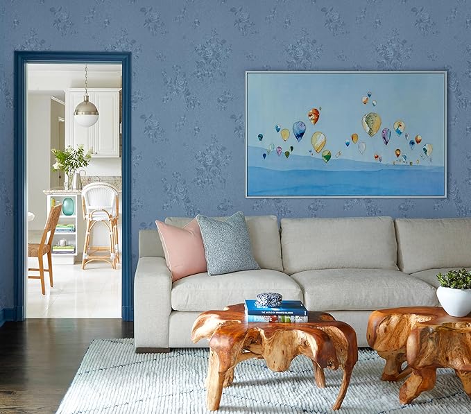 Erfoni 394"x17.7" Grey Blue Floral Embossed Wallpaper