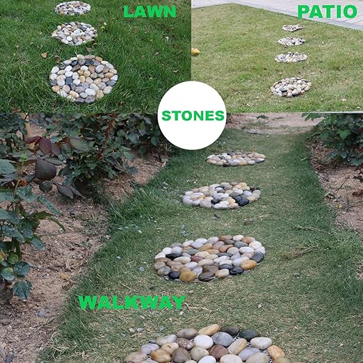 Garden Stepping Stones Outdoor Round River Stone Decorative Nature River Rocks for Landscaping Outside Walkway Patio Yard Garden Pathway (9in 6pcs Pack)