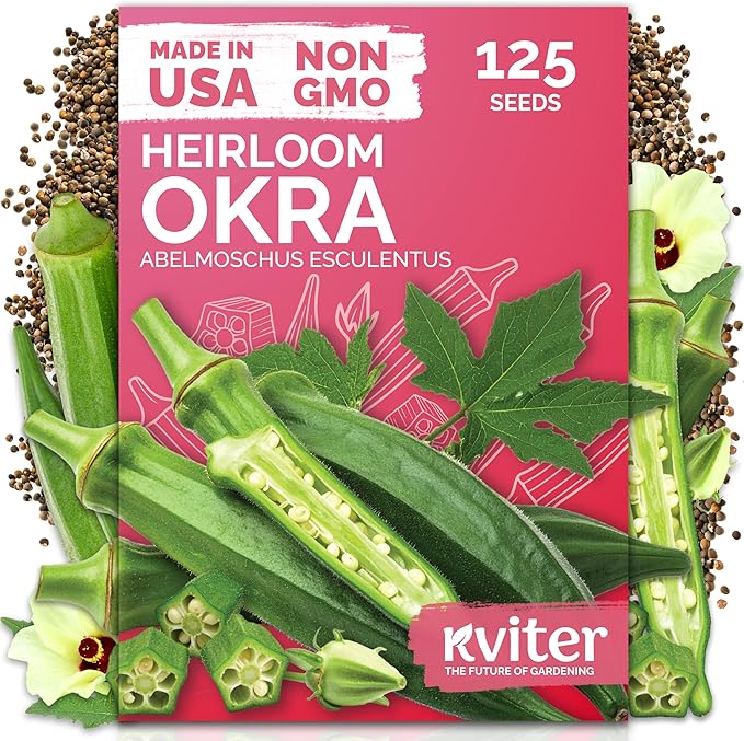 KVITER 125 Clemson Spineless 80 Okra Seeds for Planting (Abelmoschus esculentus) â Heirloom Okra, Spineless Pods, Heavy Yields â Vegetable Seeds to Plant in Outdoor Garden