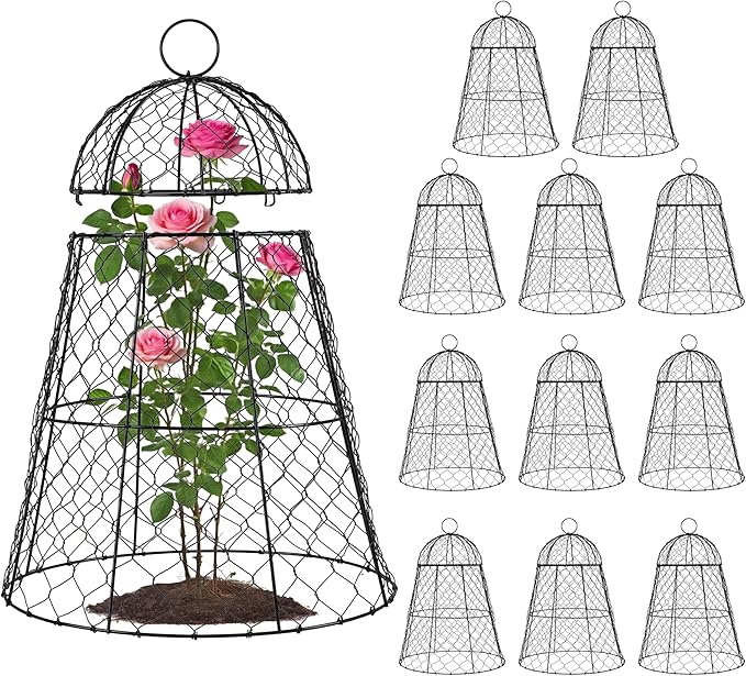FRUITEAM 12Pcs Wire Plant Covers, 13Ã15.74in Large Plant Protectors from Animals, Chicken Wire Cloche Plant Cages for Outdoor Plants, Vegetables