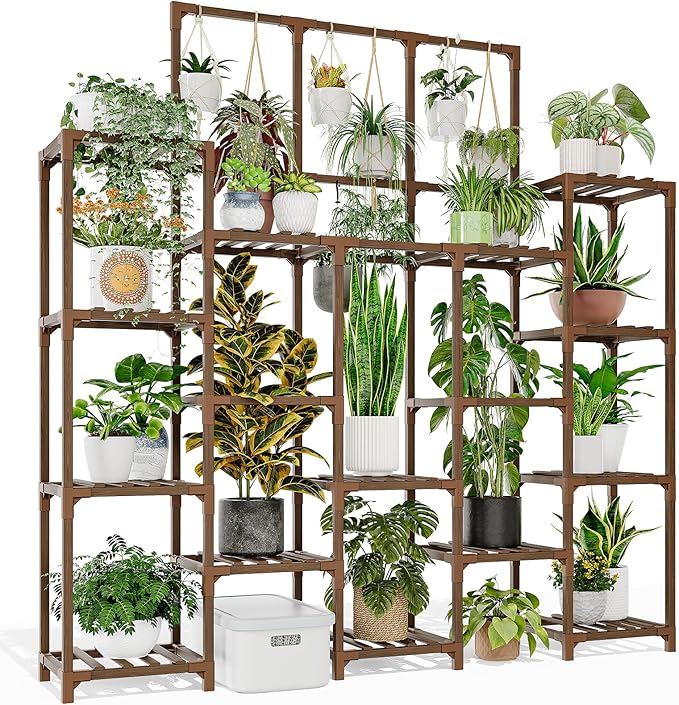 63'' Tall Plant Stand Indoor Outdoor 14-Tier Heavy Duty Plant Shelf for Plants Large Plant Stands for Living Room Garden Balcony Patio Hanging Planter Stand