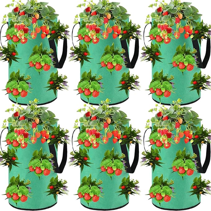 Boao 6 Pieces 3 Gallon Tomato and Herb Planter Hanging Aeration Fabric Strawberry Grow Bags Hanging Strawberry Planter Upside Down Tomato Plant Hanger Vegetable Planting Bags for House(Green)
