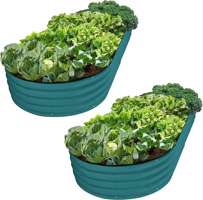 Plant & Plot Galvanized Raised Garden Beds Outdoor // 8Ã4Ã1 ft (2-Pack) Planter Raised Beds for Gardening, Vegetables, Flowers // Large Metal Garden Box // Patented Tool-Free Design (Turquoise)