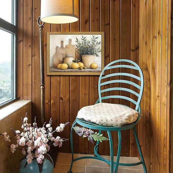 Wood Framed Vintage Kitchen Wall Art, Rustic Farmhouse Artwork Canvas Posters