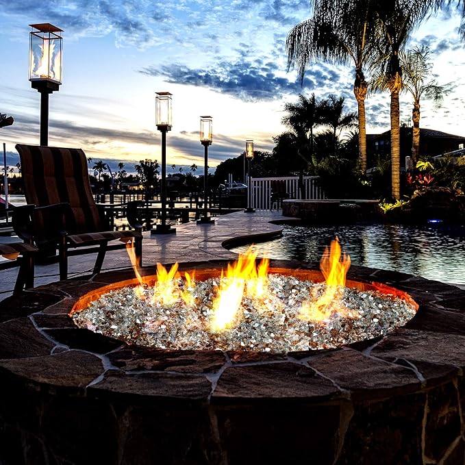 Mr. Fireglass 10 Pounds Blended Reflective Fire Glass for Fire Pit Fireplace and Landscaping, 1/2 Inch Mixed Colored High Luster Fireglass Rocks for Outdoor & Indoor Use Aqua Blue+Copper+Platinum