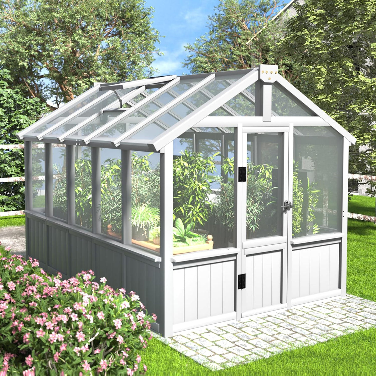 MUPATER 6 Ã 10 FT Cedar Wood Greenhouse for Outdoors, Outdoor Greenhouse With Polycarbonate Panels, Adjustable Vent Windows and Lockable Door, Wooden Walk-In Green House Kit for Garden, Lawn, Backyard