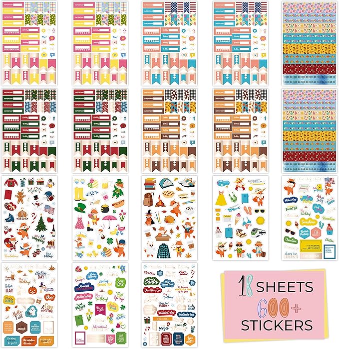 Clever Fox Seasonal Planner Stickers – 600+ Month, Holiday, Washi Tape & Seasons Stickers for Monthly Journal & Calendar – 18 Sheets (Seasonal Pack)