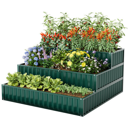 Costway Heavy-Duty Metal Outdoor 3-Tier Raised Garden Bed Planter Box-Green