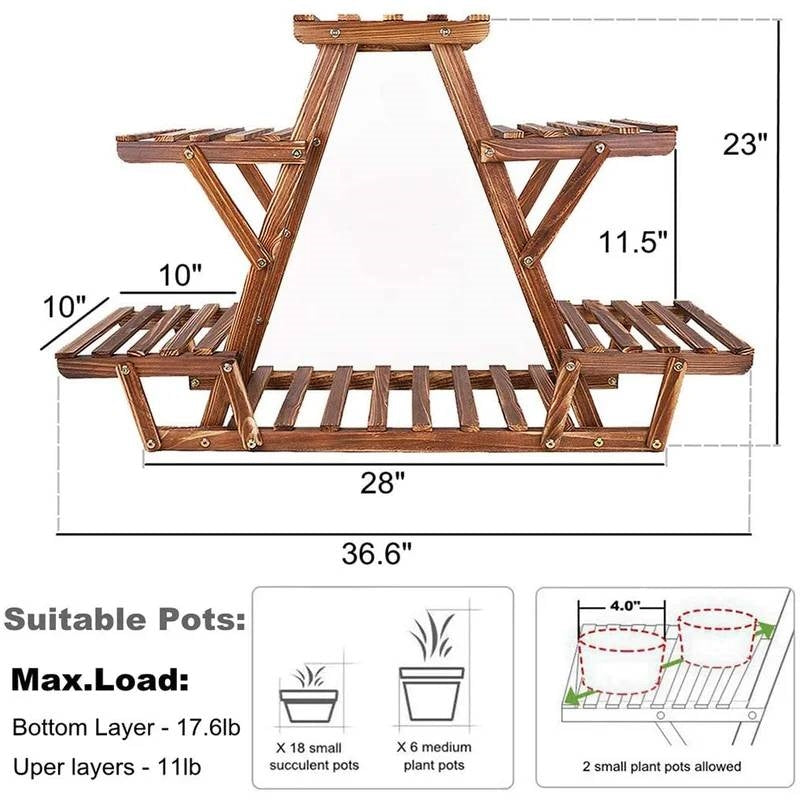 Solid Wood Triangular 6-Shelf Indoor Outdoor Flower Pot Plant Stand