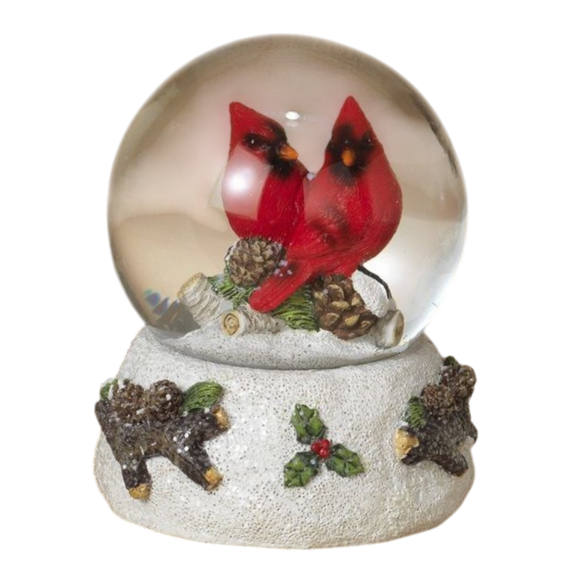 Cardinals on a Pinecone Water Globe - 5 Inch