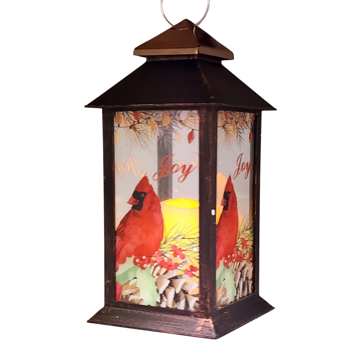 Christmas Cardinal Lantern with LED Candle - Joy