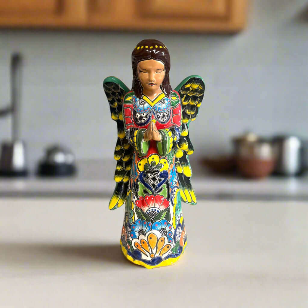 Talavera Angel Statue | Hand-Painted Mexican Ceramic Figurine