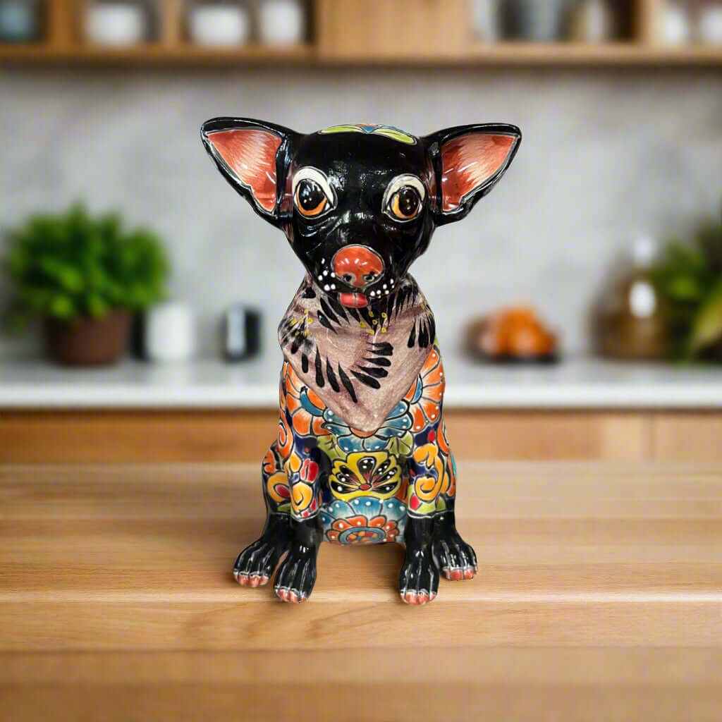 Talavera Chihuahua Statue | Handcrafted Mexican Dog Figurine