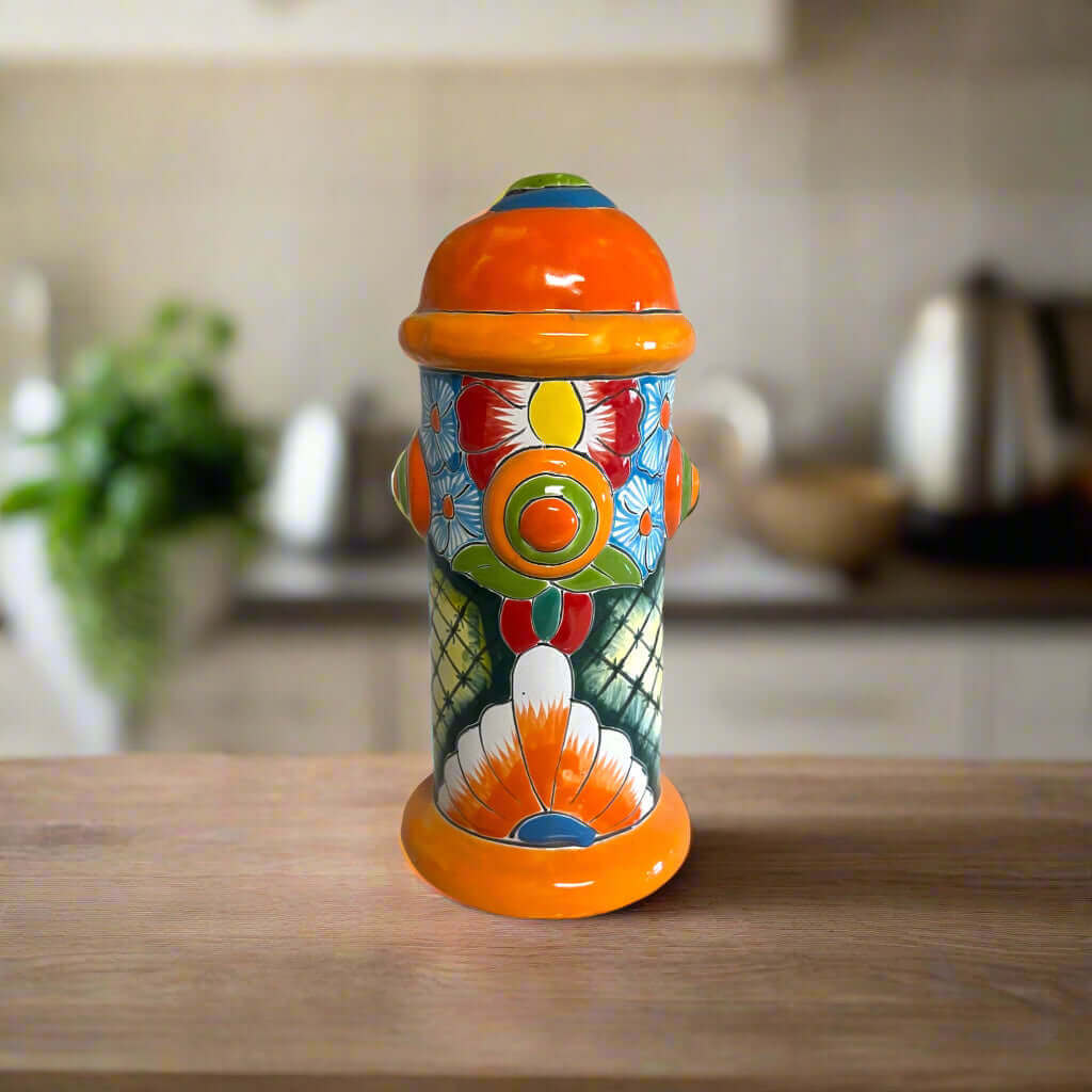 Talavera Fire Hydrant Statue | Hand-Painted Mexican Decor