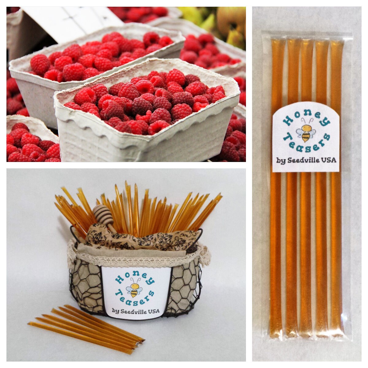 5 Pack RASPBERRY HONEY TEASERS Natural Honey Snack Sticks Honeystix Straws