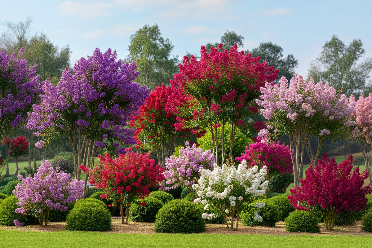 50 MIXED CREPE MYRTLE Lagerstroemia Indica Tree Shrub Crape 6 Color Mix - Red, Purple, Light Pink, Dark Pink, White, & Lilac Flower Seeds