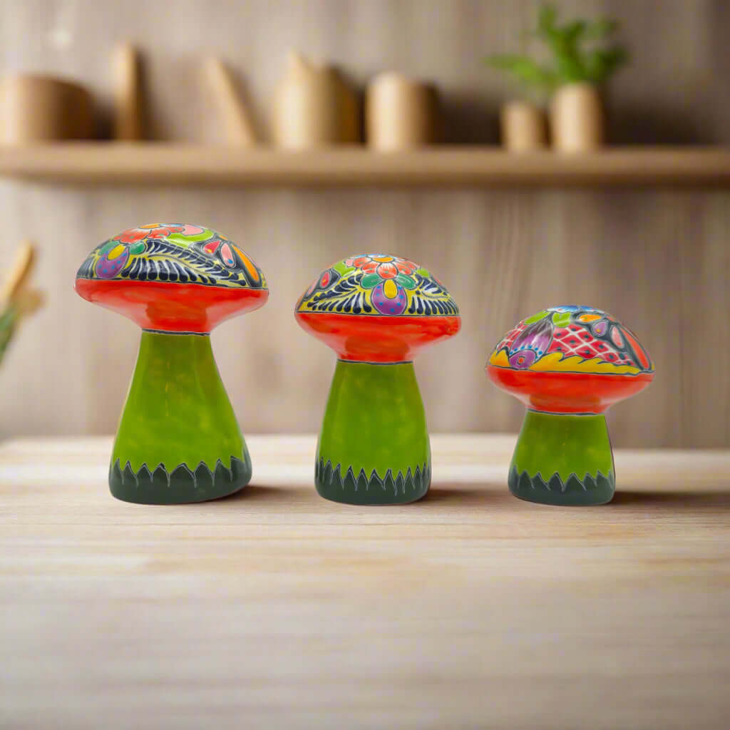 Talavera Mushroom Set | Vibrant Hand-Painted Mexican Decor