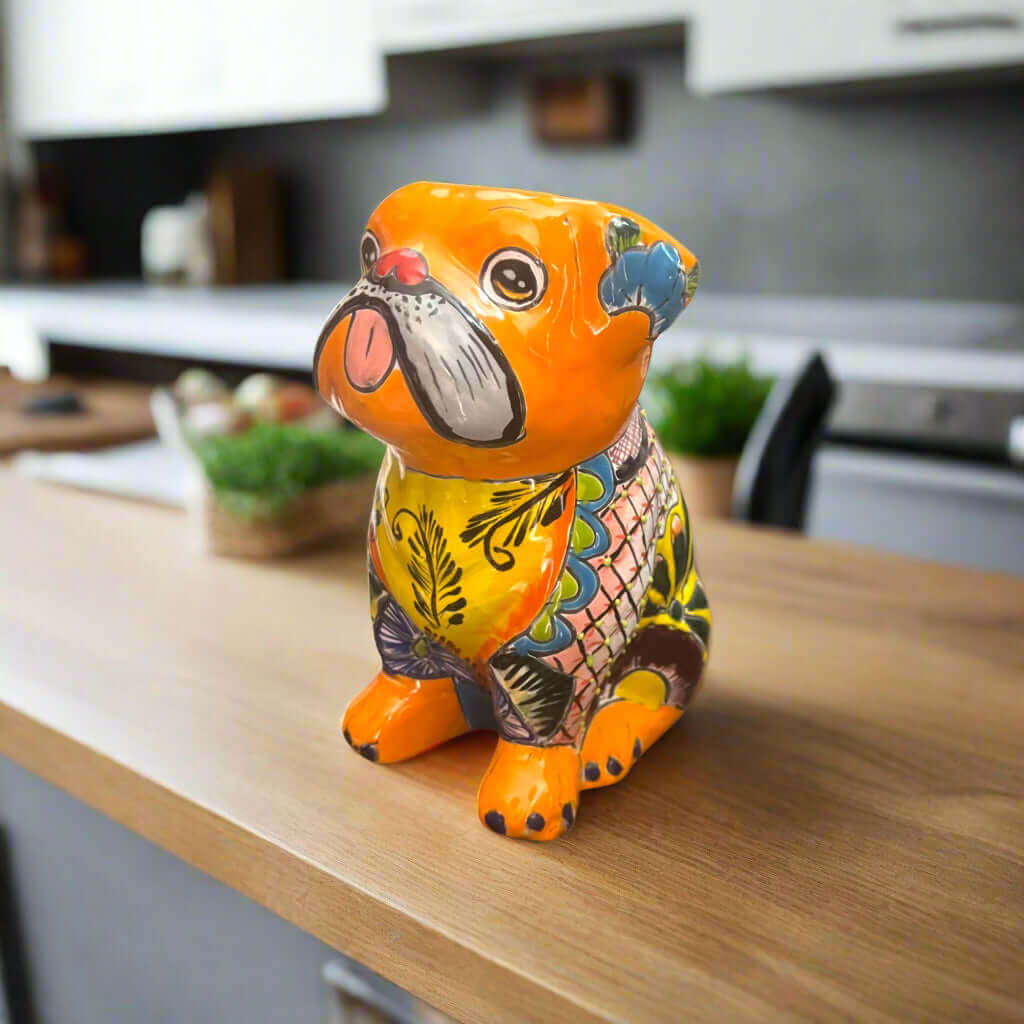 Talavera Bulldog Statue | Colorful Handmade Mexican Art