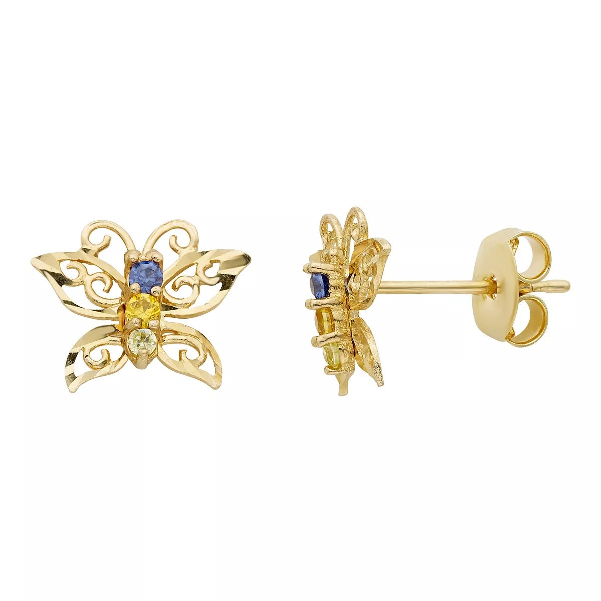 14K Gold Hollow Butterfly Stud Earrings Light For Women