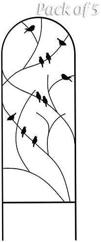 Panacea Perching Birds Metal Trellises, Black, 72" H, Pack of 5 â Powder Coated Garden Trellis with Bird Accents â Arch Top Plant Supports for Climbing Plants, Outdoor Decorative Lattice