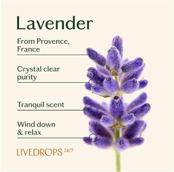 LIVEDROPS 24/7 Relaxed Lavender Essential Oil, Natural Vegan Aromatherapy for Diffuser or Diluted Skin Use, Calming Floral Herb Scent, Made in France, Bottled in USA, Clinically Tested, 10ml