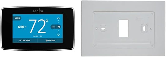 Sensi Touch Smart Thermostat by Emerson with Touchscreen Color Display, Programmable, Wi-Fi, Mobile App, Easy DIY, Data Privacy, Works Alexa, Energy Star Certified, ST75 (Black) + Wall Plate for Sensi Wi-Fi Programmable Thermostat (White)