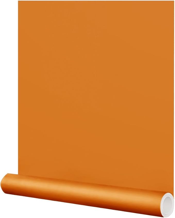 FUKU MON Vibrant Orange Peel and Stick Wallpaper 24" x 394" Solid Matte Contact