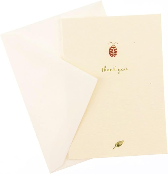 Graphique Ladybug La Petite Presse Boxed Notecards - 10 Embossed and Embellished Gold Foil Ladybug "Thank You" Notes with Matching Envelopes, 3.25" x 4.75"