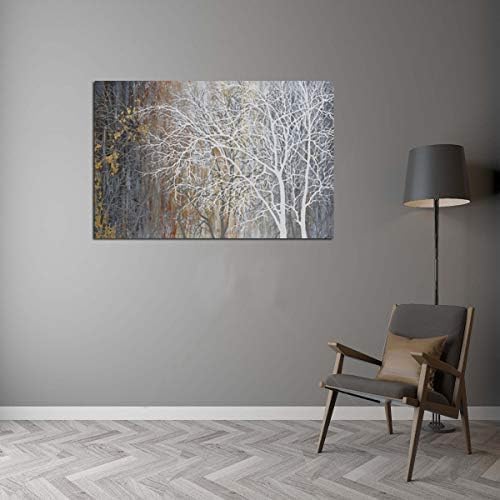 Yihui Arts Canvas Wall Art Hand Painted White Tree Pictures Brown Forest