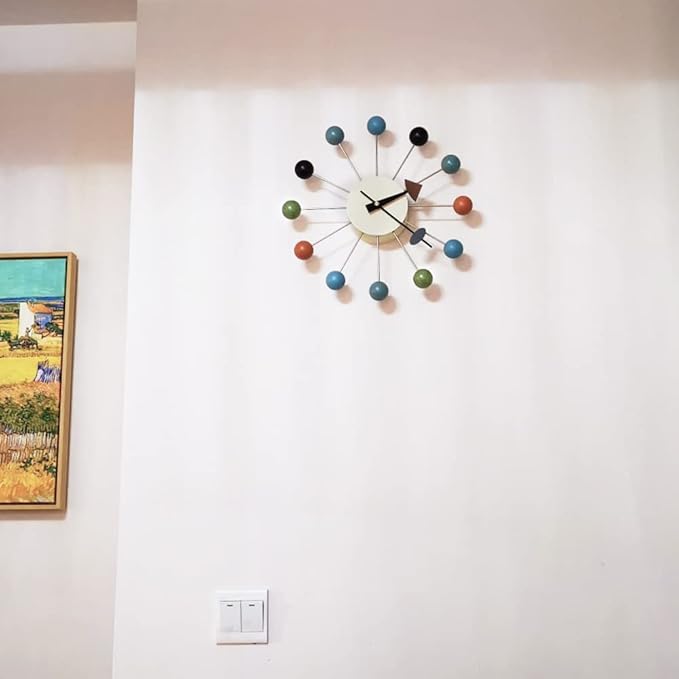 Wood Ball Wall Clock Mid Century Modern Silent Non Ticking Battery Operated 13