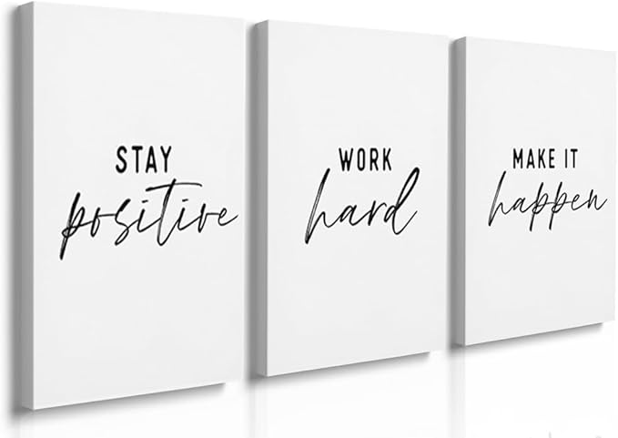 GUBIYU Black and White Inspirational Wall Art Stay Positive Work Hard Make it