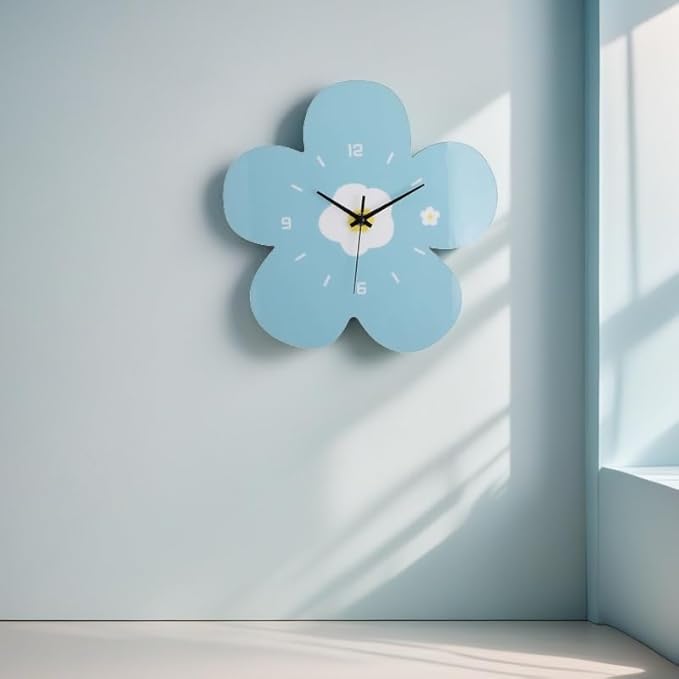 12 Inch Blue Flower Wall Clock Petal Design Wall Clock Silent Non Ticking Clock