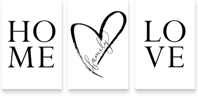 GUBIYU Home Love Wall Decor Set of 3 Prints Modern Black and White Wall Art