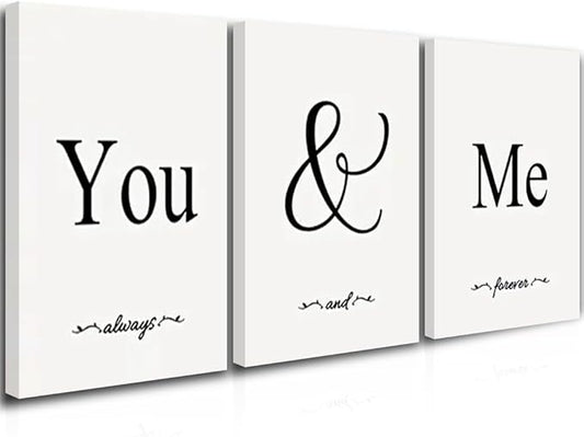 GUBIYU Black & White Bedroom 'You And Me' Love Words Art 24"x36"