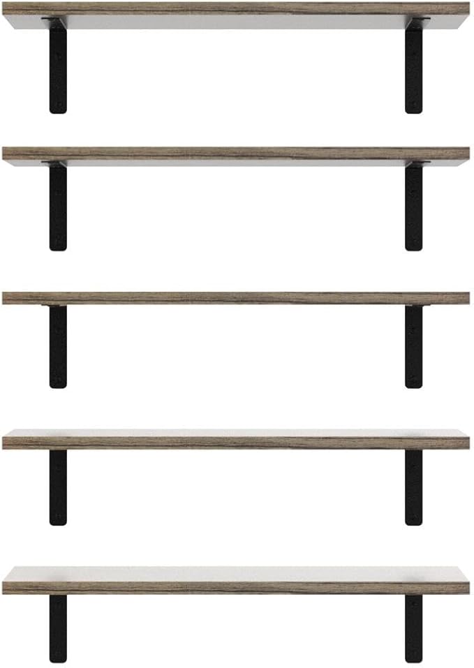 RICHER HOUSE Rustic Wood Bathroom Shelves Set of 5, Farmhouse Style Floating