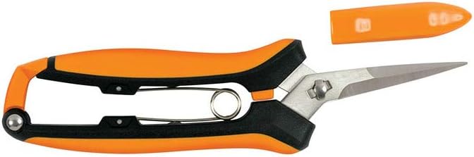 Fiskars Curved Micro-Tip Pruning Snips - 6" Garden Shears with Sheath and SoftGrip Handle - Yard and Garden Tools - Orange/Black
