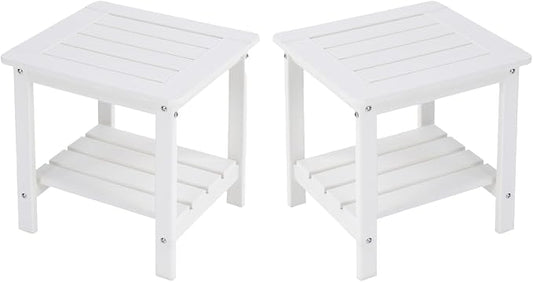 Kibaso-Adirondack Outdoor Side Table, 2-Tier HDPE Outdoor End Table, Weather Resistant Easy Maintenance, Small Patio Side Table for Patio, Pool, Porch, Garden, Lawn, and Living Room (2, White)