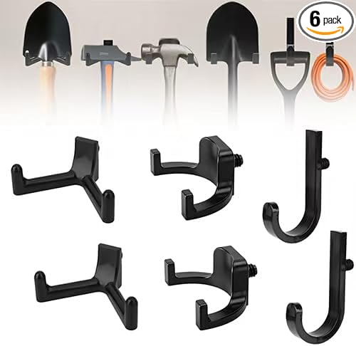 6Pcs Storage Shed Hooks, J/U/V Shapes Heavy Duty ABS Tool Organizers for Ladders, Garden Rakes & Bulk Tools, Compatible with Most Outdoor Storage Sheds
